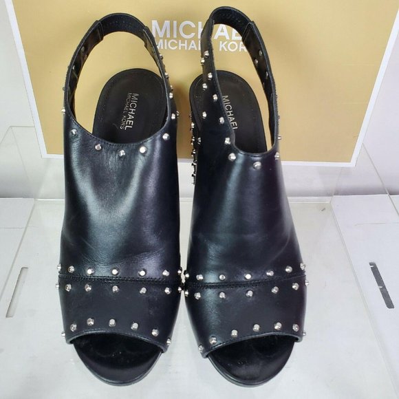 Michael Kors Womens Black Leather Astor Stud Heels - Picture 6 of 9